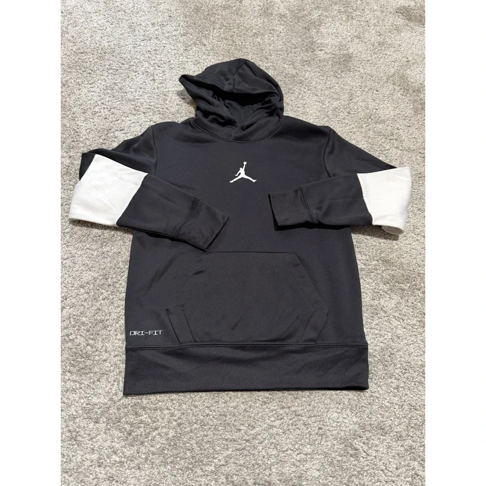 Boy's Nike Air Jordan Black Therma Dri-Fit Fleece Lined Lightweight Hoodie